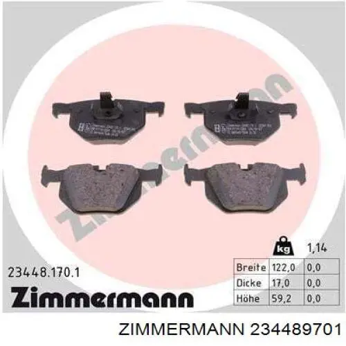 Колодки дисковые  Zimmermann 234489701 цена, от 127.54 USD