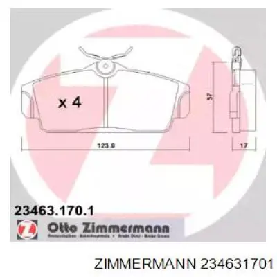 234631701 Zimmermann колодки тормозные передние дисковые