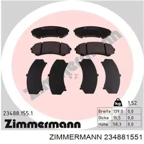 23488.155.1 Zimmermann колодки тормозные передние дисковые
