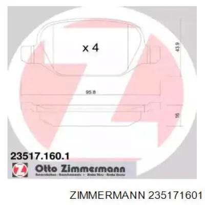 23517.160.1 Zimmermann колодки тормозные задние дисковые
