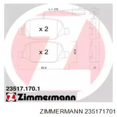 235171701 Zimmermann колодки тормозные задние дисковые
