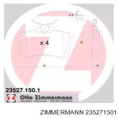 Колодки дисковые  Zimmermann 235271501 цена, от 17.43 USD
