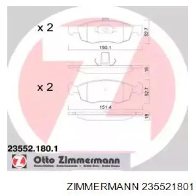 235521801 Zimmermann колодки тормозные передние дисковые
