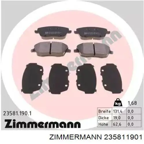 23581.190.1 Zimmermann колодки тормозные передние дисковые
