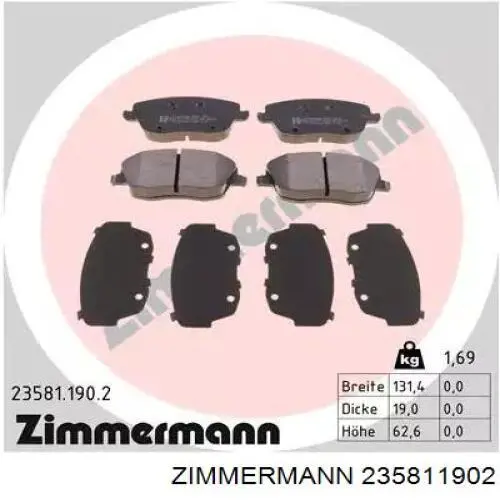 235811902 Zimmermann колодки тормозные передние дисковые