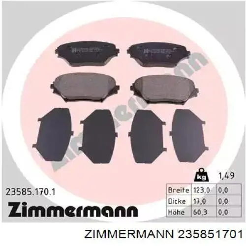 Передние тормозные колодки 235851701 Zimmermann