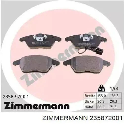 Колодки тормозные передние дисковые Zimmermann 235872001