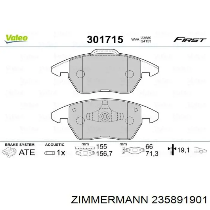Передние тормозные колодки 235891901 Zimmermann
