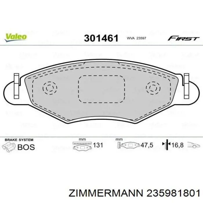 Купить 235981801 Zimmermann Колодки тормозные