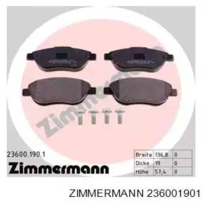 Купить 236001901 Zimmermann Колодки тормозные
