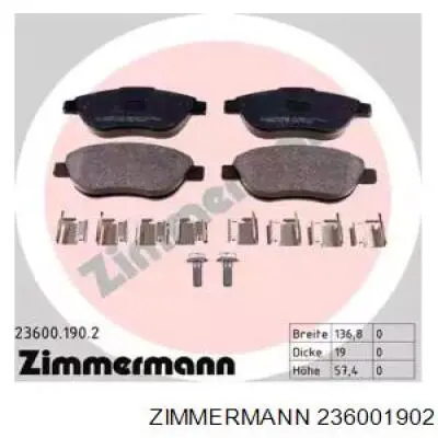 236001902 Zimmermann колодки тормозные передние дисковые