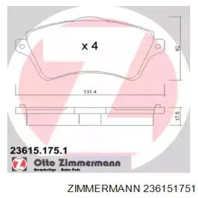 Передние тормозные колодки 236151751 Zimmermann