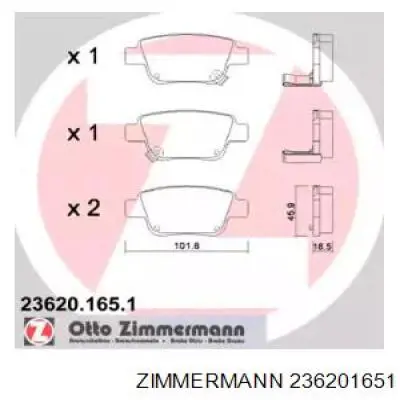 Задние тормозные колодки 236201651 Zimmermann