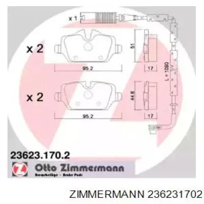 236231702 Zimmermann колодки тормозные задние дисковые
