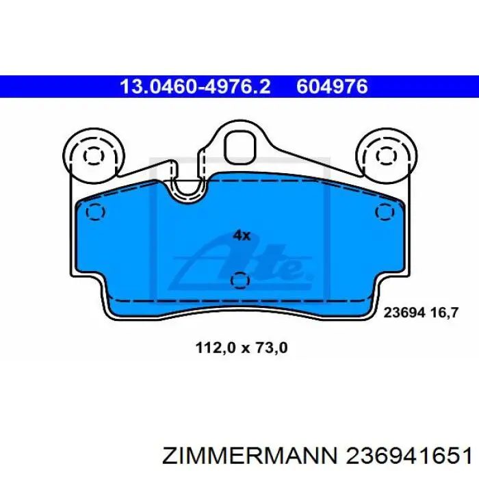 Купить 236941651 Zimmermann Колодки тормозные задние, дисковые