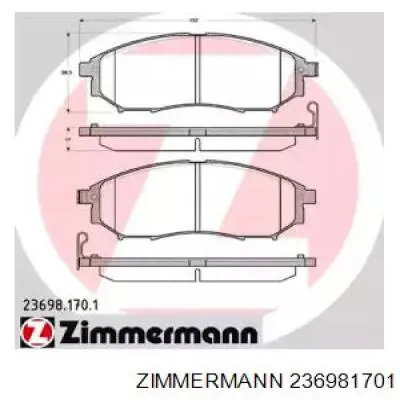 Купить 236981701 Zimmermann Колодки тормозные