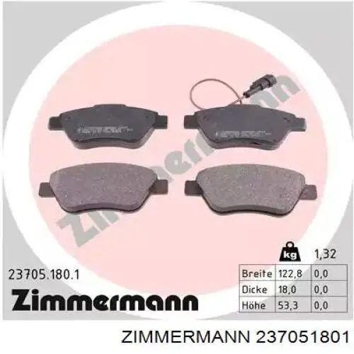 23705.180.1 Zimmermann колодки тормозные передние дисковые