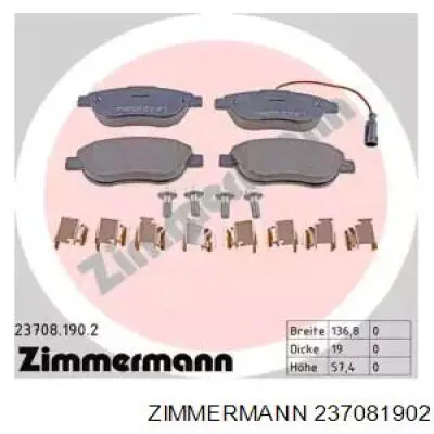 237081902 Zimmermann колодки тормозные передние дисковые