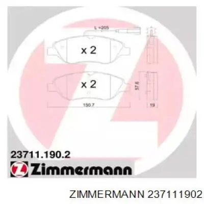 Передние тормозные колодки 237111902 Zimmermann