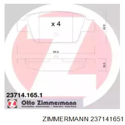 23714.165.1 Zimmermann колодки тормозные задние дисковые