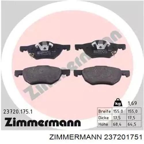 237201751 Zimmermann передние тормозные колодки