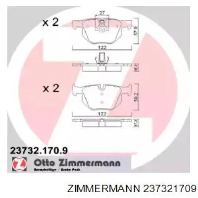 237321709 Zimmermann колодки тормозные задние дисковые