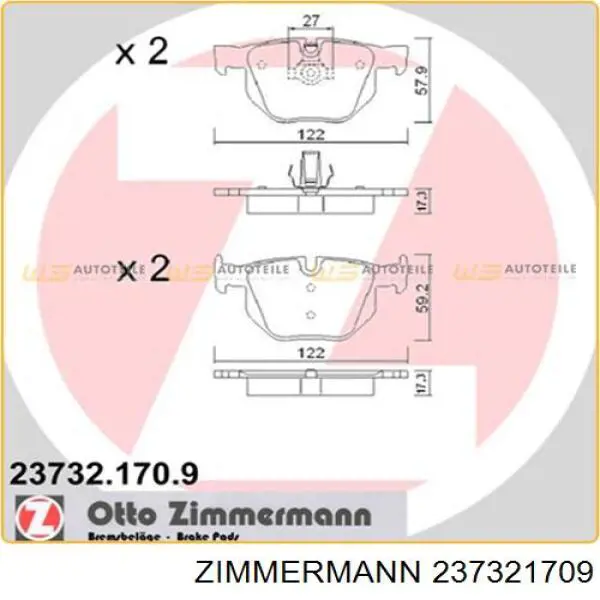 Задние тормозные колодки 237321709 Zimmermann