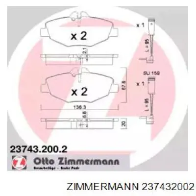 237432002 Zimmermann колодки тормозные передние дисковые