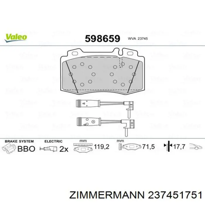 Передние тормозные колодки 237451751 Zimmermann