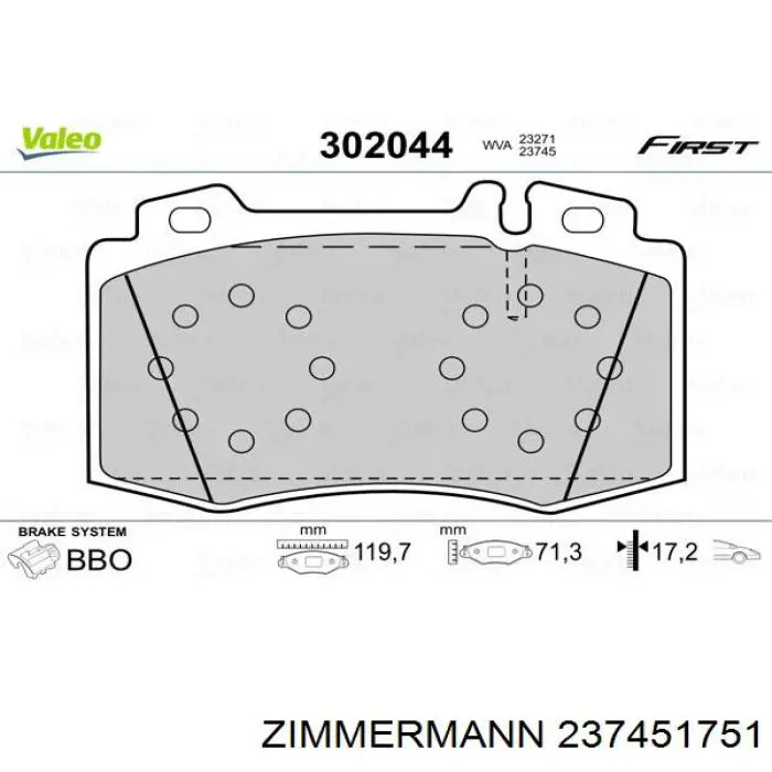 Купить 237451751 Zimmermann Колодки тормозные