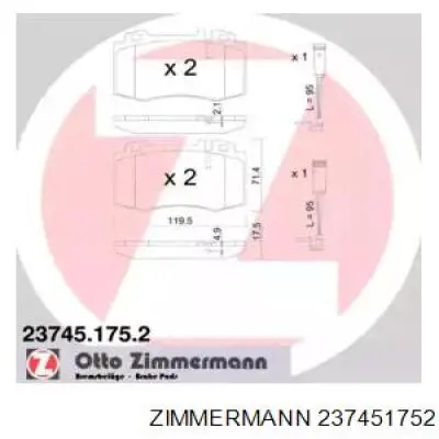 237451752 Zimmermann колодки тормозные передние дисковые