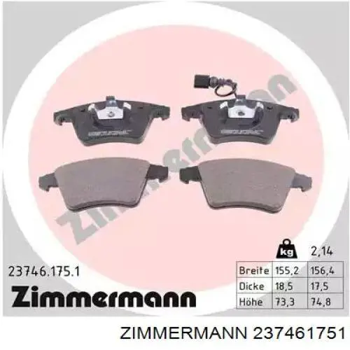 Колодки тормозные передние дисковые Zimmermann 237461751
