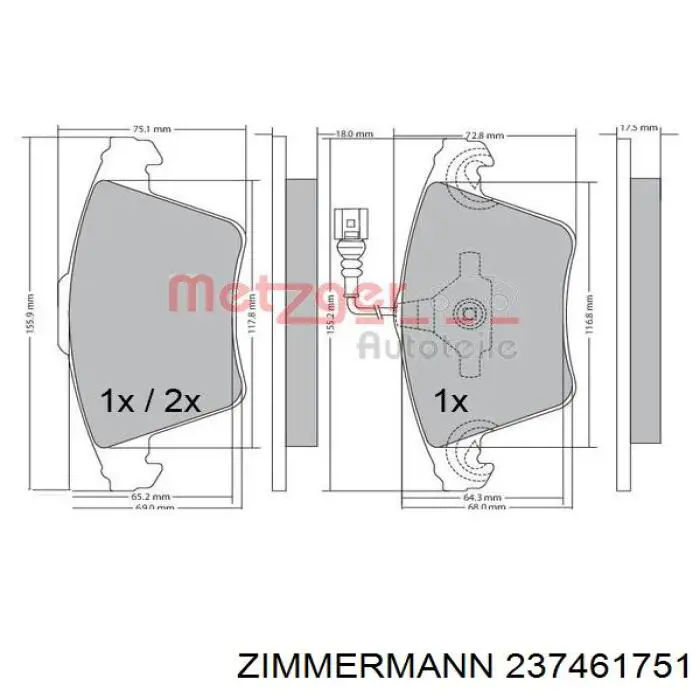 Купить 237461751 Zimmermann Колодки тормозные