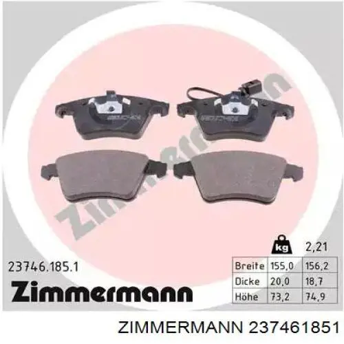 237461851 Zimmermann колодки тормозные передние дисковые