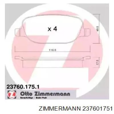 23760.175.1 Zimmermann колодки тормозные задние дисковые
