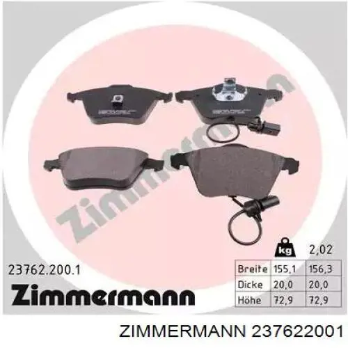 23762.200.1 Zimmermann колодки тормозные передние дисковые