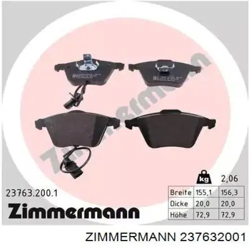 237632001 Zimmermann колодки тормозные передние дисковые