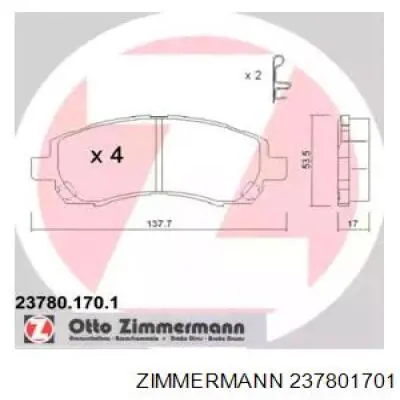 23780.170.1 Zimmermann колодки тормозные передние дисковые