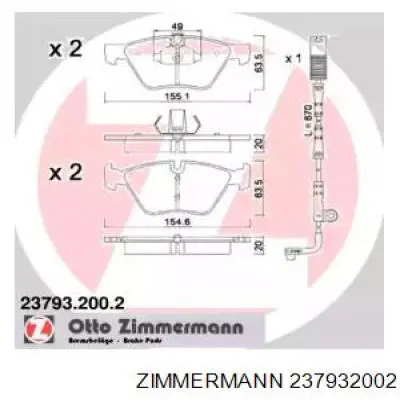 23793.200.2 Zimmermann колодки тормозные передние дисковые