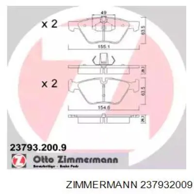 237932009 Zimmermann колодки тормозные передние дисковые
