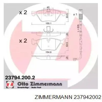23794.200.2 Zimmermann колодки тормозные передние дисковые