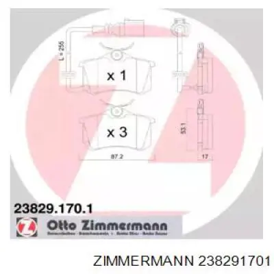 238291701 Zimmermann колодки тормозные задние дисковые