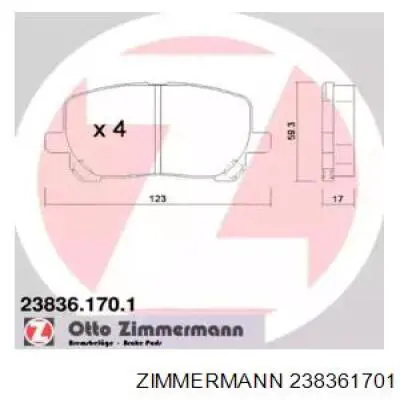 Передние тормозные колодки 238361701 Zimmermann