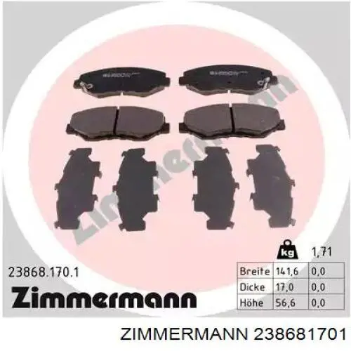 23868.170.1 Zimmermann колодки тормозные передние дисковые