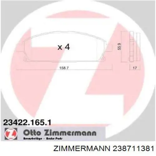 Задние тормозные колодки 238711381 Zimmermann