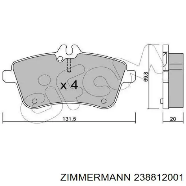 23881.200.1 Zimmermann колодки тормозные передние дисковые