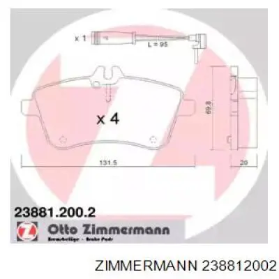 23881.200.2 Zimmermann колодки тормозные передние дисковые