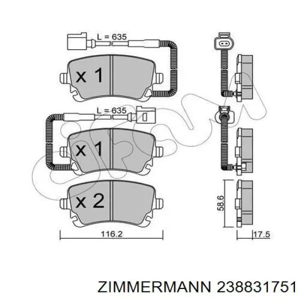 Купить 238831751 Zimmermann Колодки тормозные задние, дисковые