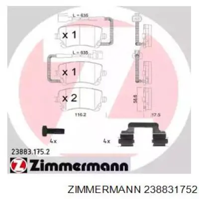 Задние тормозные колодки 238831752 Zimmermann