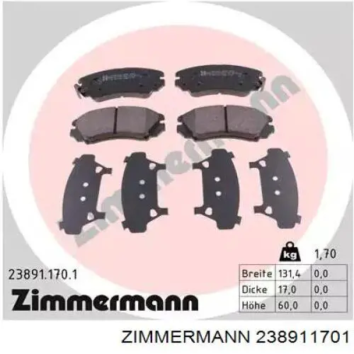 Передние тормозные колодки 238911701 Zimmermann